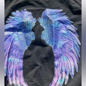 New in package Black shirt purple angel wings on back-rose on front